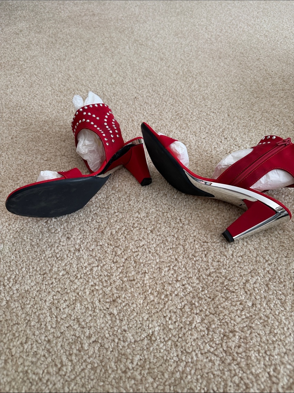 Onex Red Rhinestone Open-Toe Dance Shoes - Picture 6 of 6